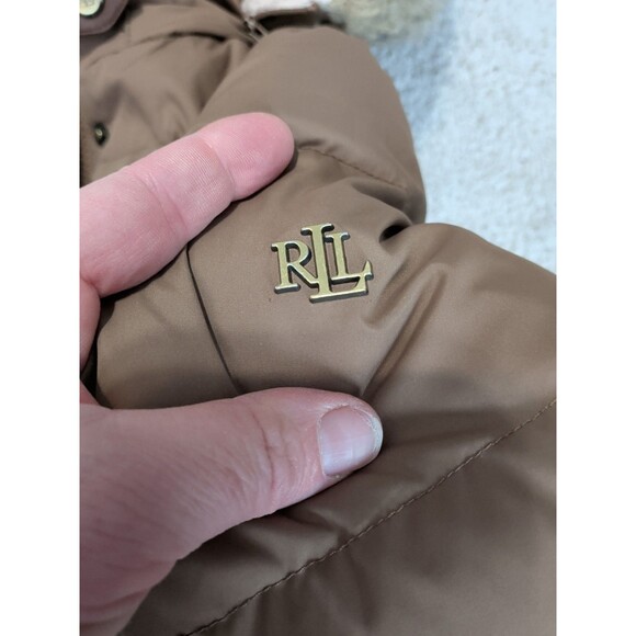 Lauren Ralph Lauren Goose Down Puffer Parka Jacket Women's Medium Brown Wool hoo - Picture 5 of 13